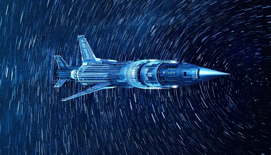 Space ship over a starry background