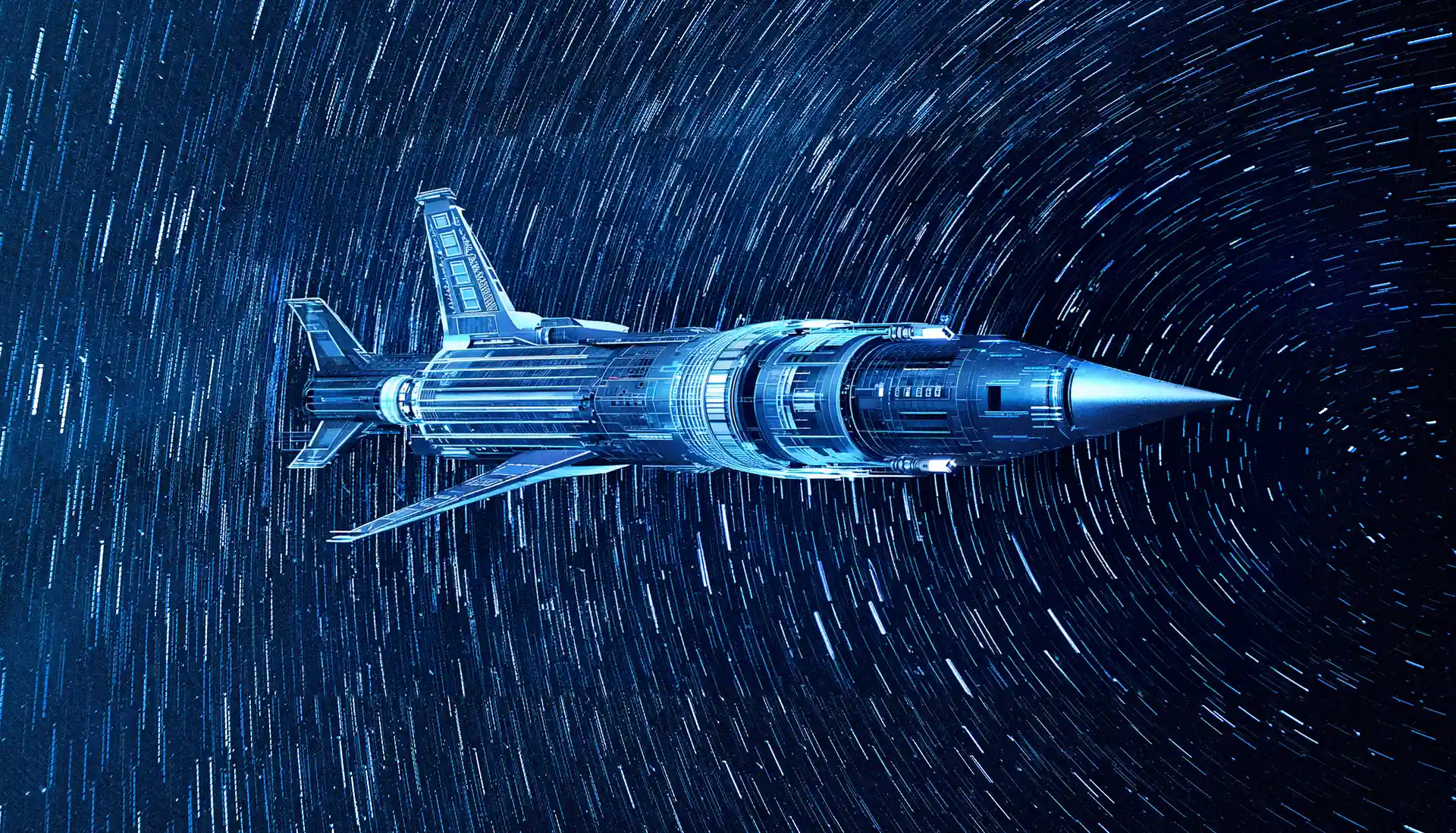 Space ship over a starry background